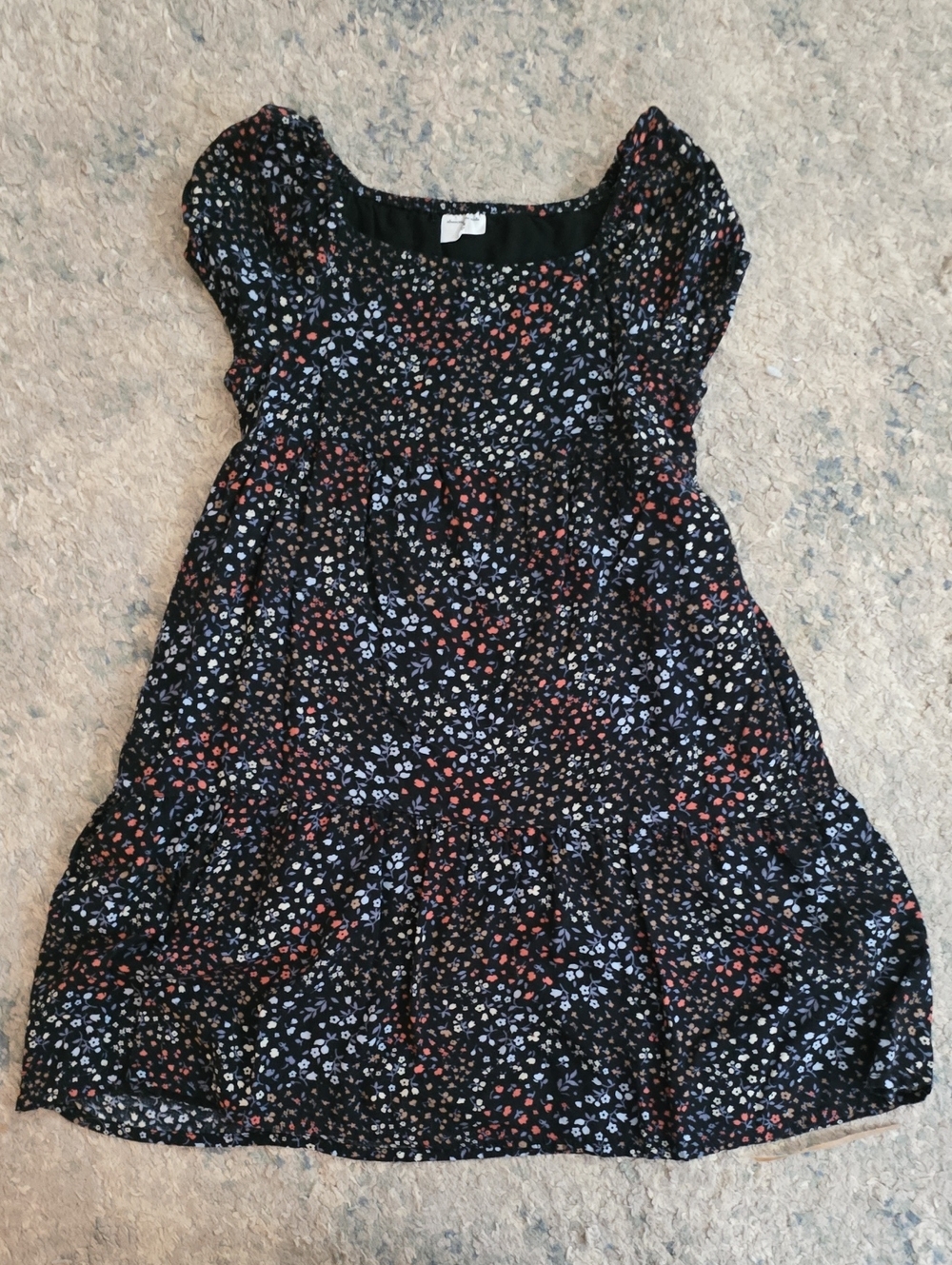 abercrombie kids Black Floral Tiered Dress with Puff Sleeves